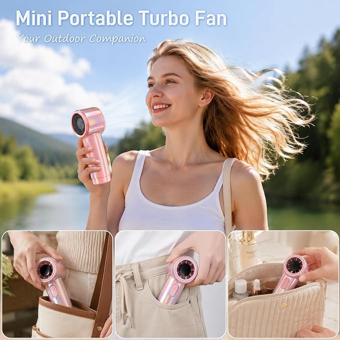 Handheld Fan, 12H Runtime Portable Rechargeable Personal Turbo Fan | 100 Speed, 15000RPM Powerful Battery Operated Hand Held Fan, Summer Essentials for Women Beach Travel Outdoor Pink - Image 4