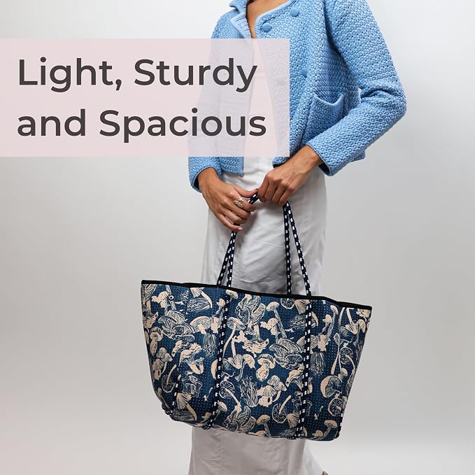 POPUPS Large Neoprene Tote Bag for Women - Everyday Designer Handbag for Travel Work and Beach with Pockets and Zipper Pouch - Image 8