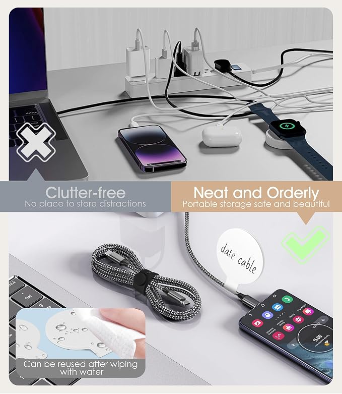 32Pcs Cable Cord Labels and Black Cable Ties Set for Electronics | 20 Cable Ties+12 Cord Labels Cable Management Set for Organizing Wires and Identification, Office Desk Wire Organization - Image 4