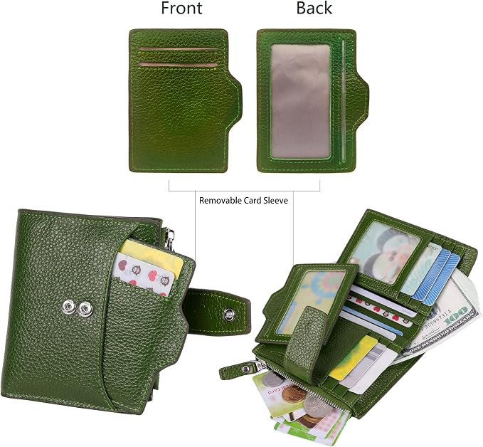 Women's RFID Blocking Leather Small Compact Bi-fold Zipper Pocket Wallet Card Case Purse with id Window - Image 3