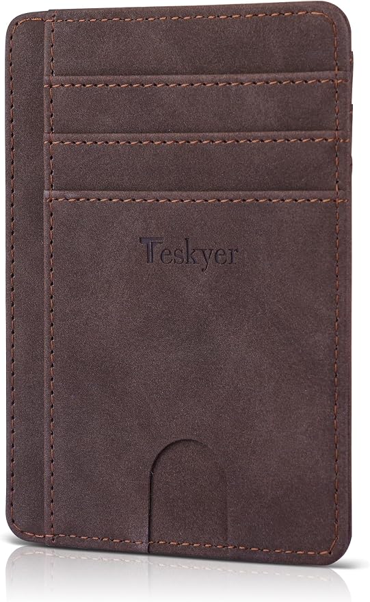 Teskyer Slim Minimalist Wallet for Men, RFID Front Pocket Card Holder | Ultra Slim Front Pocket Design, 8 Card Slots, RFID Protection, Smooth Faux Leather for Everyday Carry by TESKYER