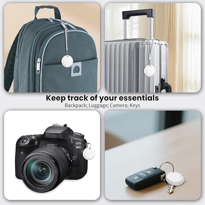 Air Tracker Tags-4 Pack White, Bluetooth Tracker Works with Apple Find My (iOS Only), Smart Tag with Lanyard, Item Finder for Luggage, Key, Suitcases, Replaceable Battery, IP67 Waterproof Tracking Tag - Image 6