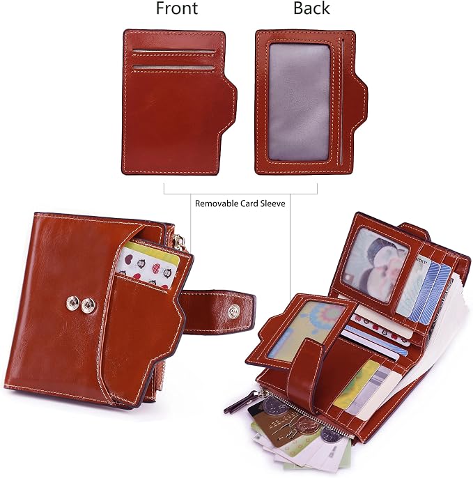Women's RFID Blocking Leather Small Compact Bi-fold Zipper Pocket Wallet Card Case Purse with id Window - Image 3
