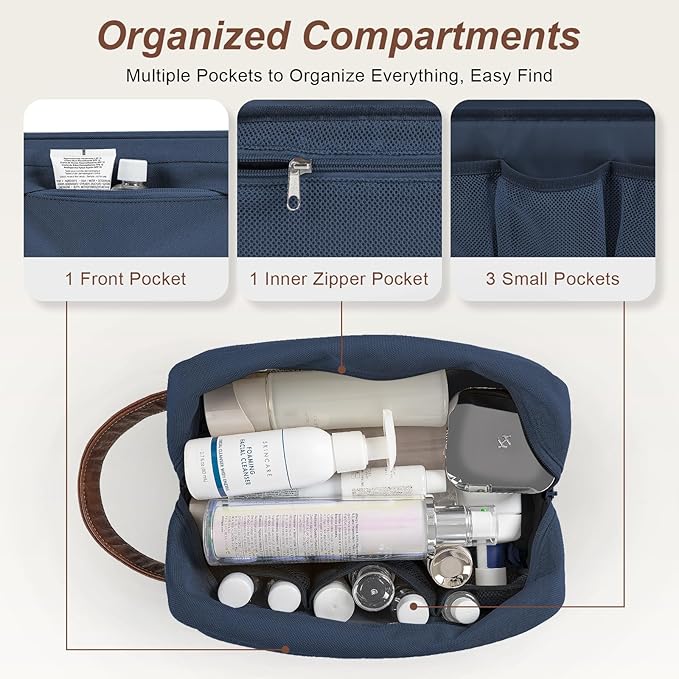Travel Toiletry Bag for Men, Hanging Toiletry Organizer, Water Resistant Shaving Kit with Large Capacity for Travel Accessories (Blue, Medium) - Image 4