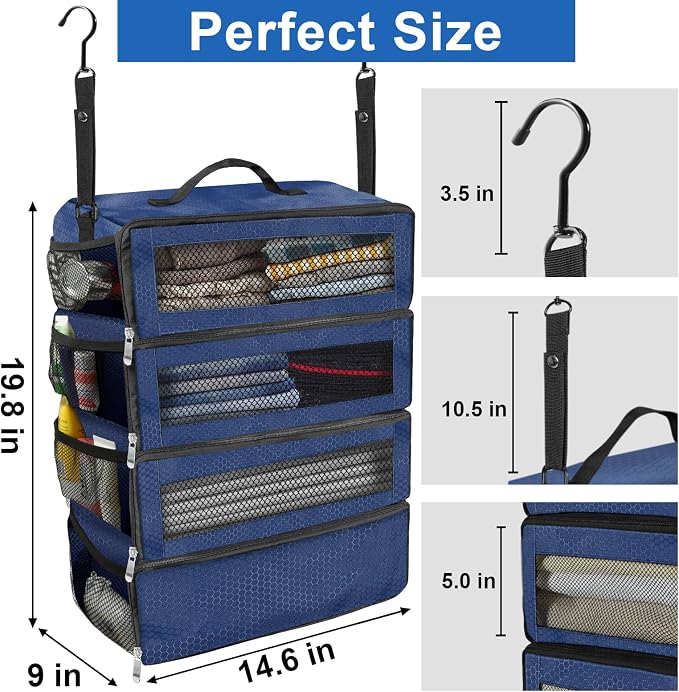Olosar Suitcase Organizer, Travel Luggage Organizer Portable Hanging Travel Shelves Collapsible Hanging Packing Cubes for Carry on Suitcase - Image 4