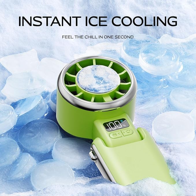 SHEWIND Portable Handheld Fan with Ice Cooling - 5 Gear High Speed Turbo Personal Fan Rechargeable, Up to 13 Hrs, Mini Hand Fans for Travel Essentials, Beach Vacation, Gifts for Women, Men (Green) - Image 2