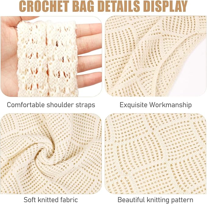 COOKOOKY Crochet Beach Tote bag Summer Beach Bag for Women Aesthetic Mesh Tote Bag Hippie Bag Knit Bag - Image 5
