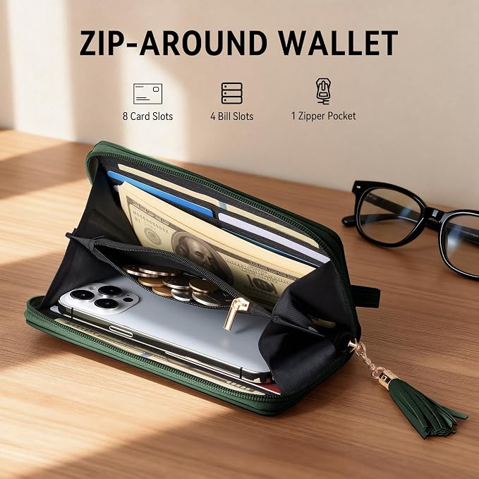 Travelambo Wristlet Wallet Women RFID Bifold Large Capacity Clutch Purse | Tassel, Zipper Coin Pocket, Card Holder Wallet, Gifts for Women - Image 4