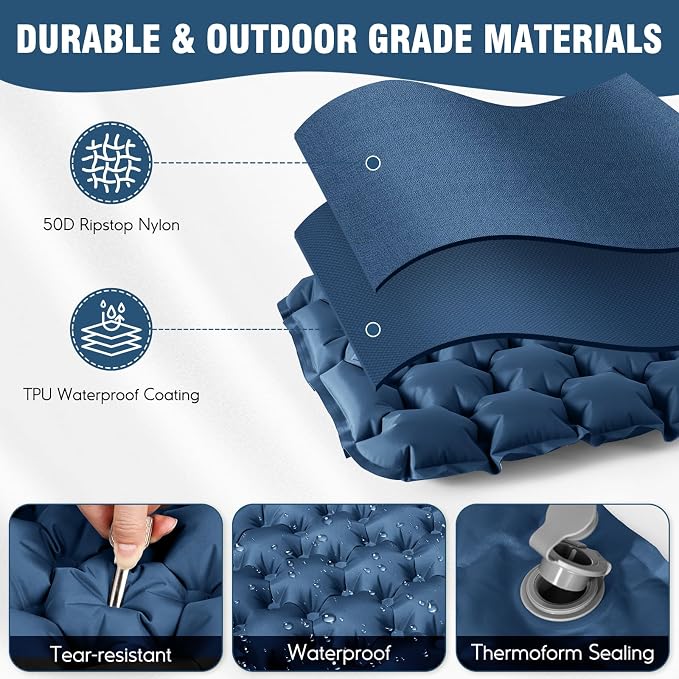 Inflatable Seat Cushion Portable Lightweight Stadium Seat Pad | Travel Air Seat Cushion for Long Flights Camping Hiking Bleacher Airplane Stadium Office (Blue) - Image 5