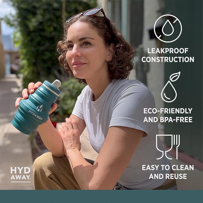 HYDAWAY 17oz Collapsible Water Bottle, Packable Leakproof for Travel | Travel-first design. Fold flat to 1.5 in for carry-ons, purses, seatbacks. Leakproof, BPA-free, dishwasher safe. - Image 3