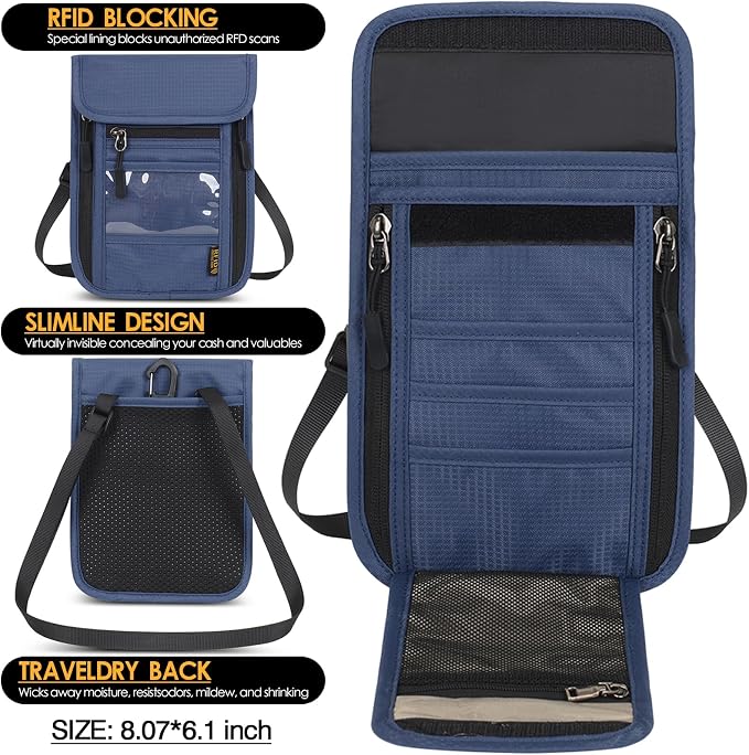 Travel Neck Wallet RFID Blocking – Hidden Passport Holder & Anti-Theft Money Pouch for Men & Women, Lightweight Concealed Undergarment Organizer with Adjustable Strap, Secure Document Holder - Image 3