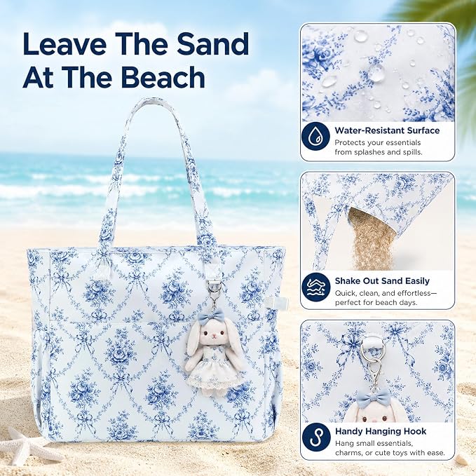 LEDAOU Beach Bag Waterproof Sandproof Women Beach Tote Pool Bag with Zipper for Swim Gym Grocery Travel with Wet Pocket | Sandproof - Image 7