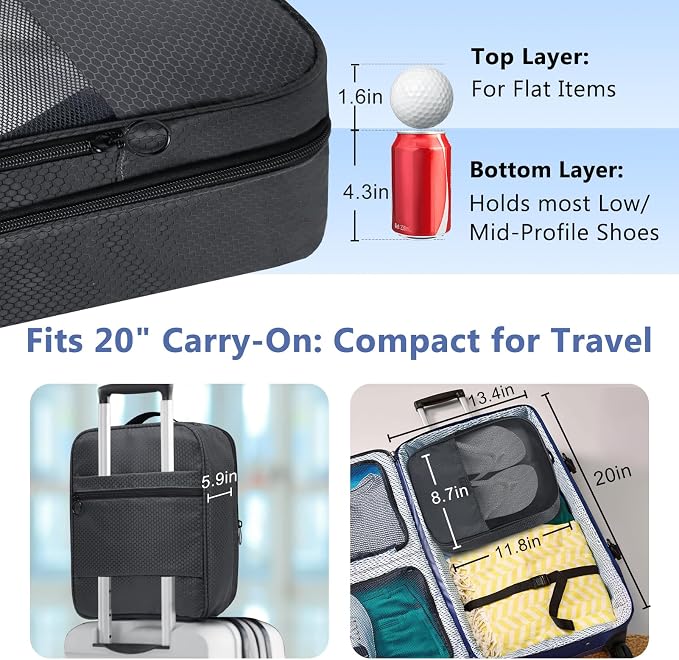 Shoe Bag for Travel,2 Layers Shoes Organizer,Honeycomb Black | Holds 3 Pairs,Trolley Strap,Easy Clean Lining,Leak Proof,Dual Zippers - Image 3