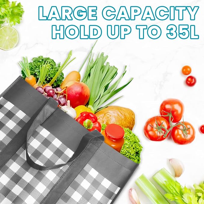 WOWBOX Reusable Grocery Bags,10-Pack, Foldable Reusable Shopping Tote Bags bulk with Reinforced Handles,Large Storage Bags with Water Resistant Coating for Groceries,Multipurpose,Grey-White - Image 7