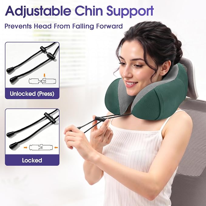 CloudBliss Memory Foam Travel Neck Pillow Airplane, 2 Pack, Black & Green - Image 5