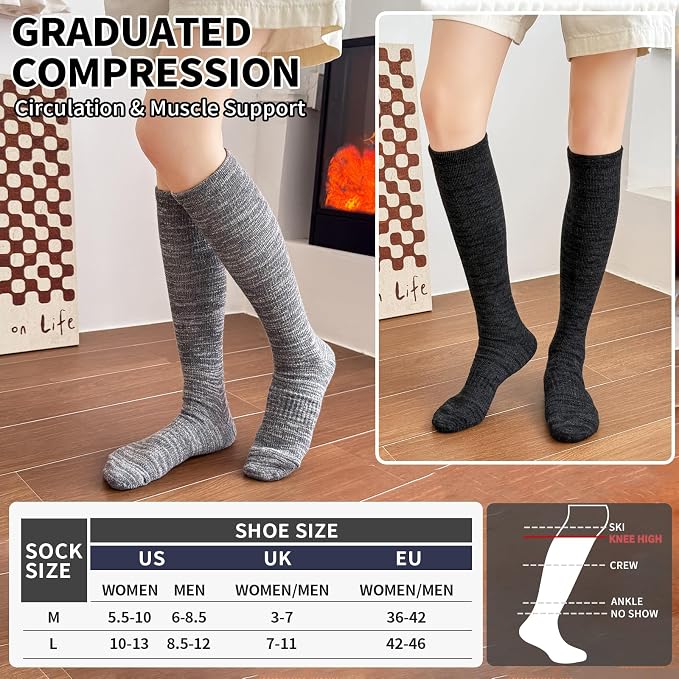 Merino Wool Compression Socks for Women Men,15-20mmHg for Flying | 3 Pairs, Knee High, Moisture Wicking, Temperature Regulation, Thermal Warm, Graduated Compression Socks for Running, Travel - Image 5