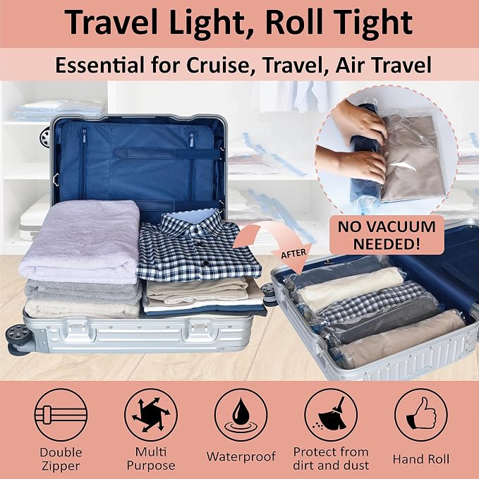 Cozy Essential Compression Bags for Travel - Travel Essentials - 20 Pack Space Saver Bags - No Vacuum Needed - Compression Packing Bags for Cruise Accessories - Image 2