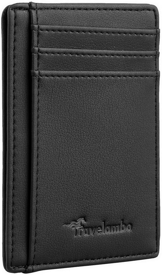 Travelambo Front Pocket Minimalist Leather Slim Wallet RFID Blocking Medium Size by Travelambo