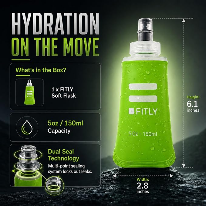 FITLY Soft Flask - Shrink As You Drink Soft Water Bottle for Hydration Pack - Folding Water Bottle Ideal for Running, Hiking, Cycling, Climbing & Rigorous Activity - Image 2