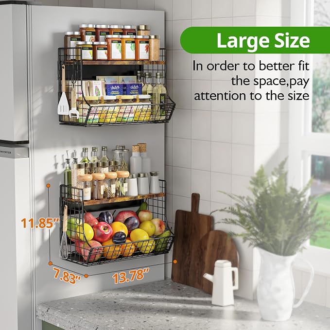 Magnetic Shelf for Fridge with Wood Lid, Fruit Potato and Onion Storage Bins, Pantry Organizers and Storage, Strong Magnetic Spice Rack for Refrigerator, Kitchen Counter and Laundry Room (X-Large) - Image 2