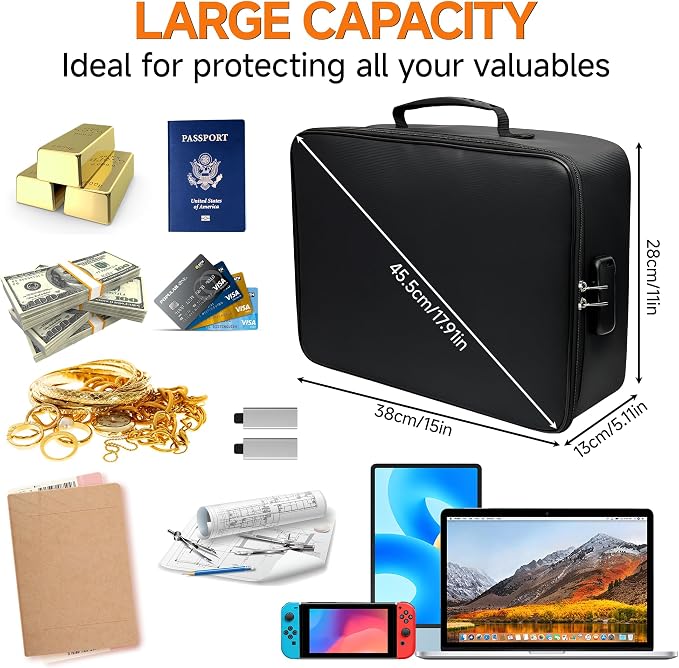 Fireproof Document Box, 5200°F Fire Safe Document Organizer with Lock, Portable Waterproof File Box for Home Travel, Safe Storage Boxes for Important Documents - Image 4