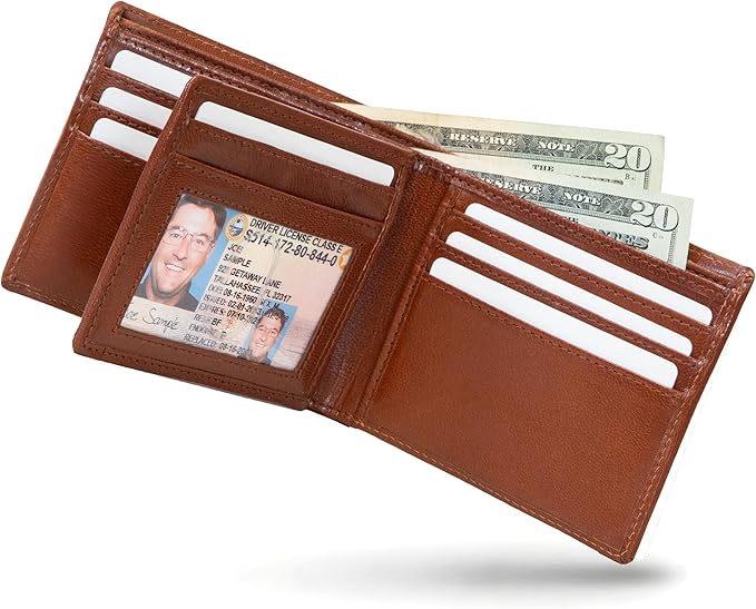ID Stronghold Extra Capacity Bifold Wallet for Men - RFID Blocking Genuine Leather Wallet (Antiqued Brown) - Image 6