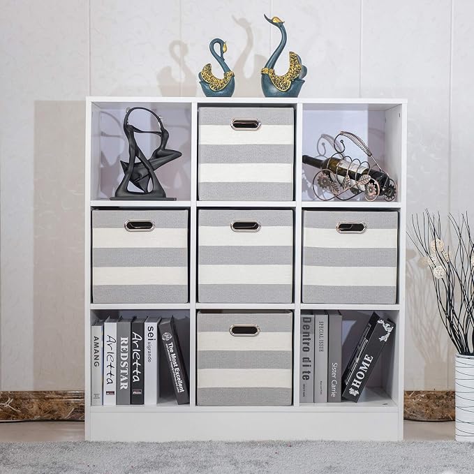 11x11 Storage Cubes Collapsible Fabric Bins Set of 4,Grey-white Striped | Fabric Storage Drawers Cubby Organizer Bins Striped Container for Organizing Home Office Wardrobe Closet Shelf - Image 2