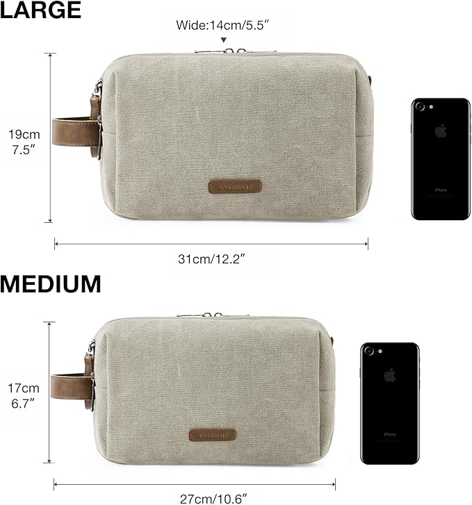 BAGSMART Toiletry Bag for Men, Canvas Travel Toiletry Organizer Dopp Kit Water-resistant Shaving Bag for Toiletries Accessories,Beige-Large - Image 6