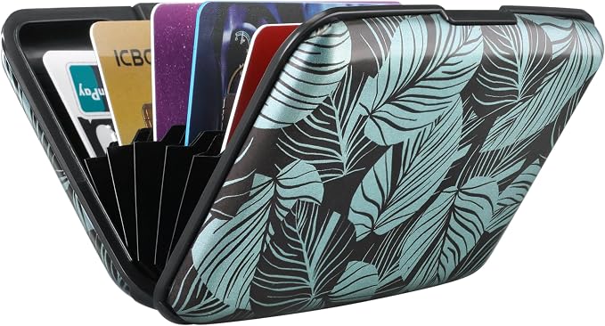 RFID Aluminum Wallet Credit Card Protector Case Holder for Men Women | Mini RFID Aluminum Wallet Credit Cards Holder Business Card Case Metal ID Case for Men Women(Gray Leaves) - Image 6