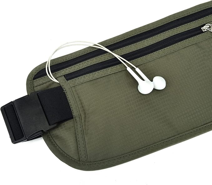 RFID Blocking Money Belt for Men Women, Slim Fanny Pack for Travel，Running,Conceal Waist Wallet for Passport Holder,Phone,Cash(Black Dark Olive Green) - Image 4