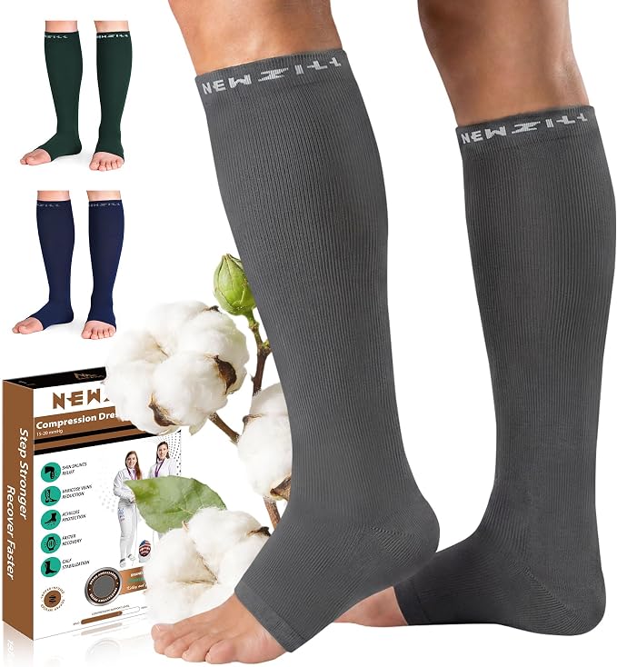 NEWZILL Compression Socks for Women & Men Circulation 20 mmHg, Graduated Open Toe, Cotton Compression Socks for Nurses by NEWZILL