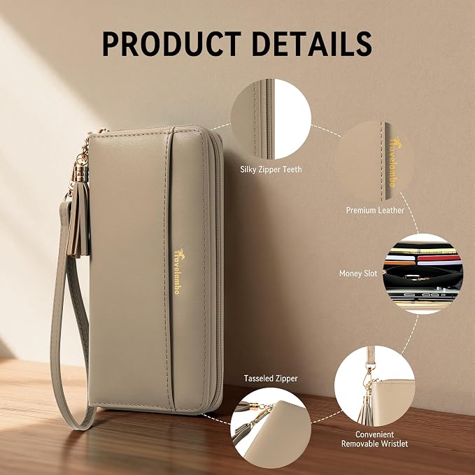 Travelambo Wristlet Wallet Women RFID Bifold Large Capacity Clutch Purse | Tassel, Zipper Coin Pocket, Card Holder Wallet, Gifts for Women - Image 5