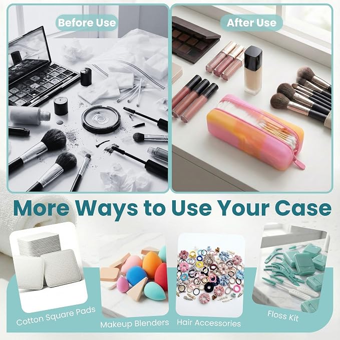 Cotton Pad Swab Travel Case, 2-in-1 Waterproof Organizer (Peach Sunrise) - Image 6