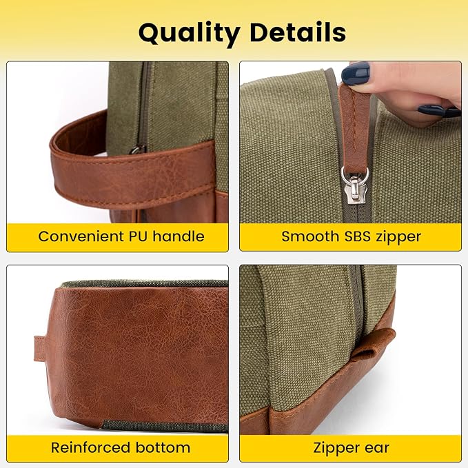Vorspack Canvas Travel Toiletry Bag for Men, Medium, Green | Water-Resistant Travel Bag for Toiletries, Large Capacity, Organized Compartment, Suitable for Shaving, Grooming, Accessories - Image 3