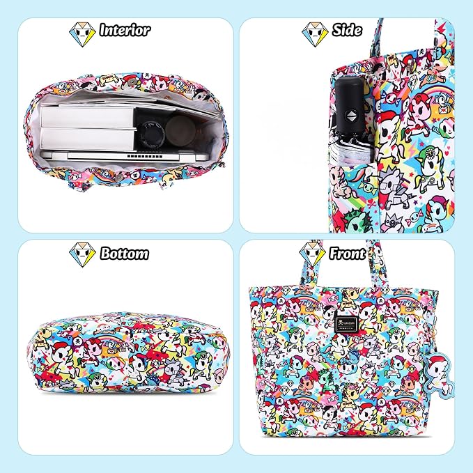 tokidoki Unicorno Foldable Tote Bag for Women, Canvas Tote Bags with Doll Portable Shoulder Handbag for school Work Travel - Image 3