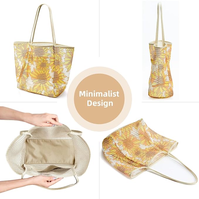 KALIDI Beach Mesh Tote Bag, Casual MAX 23L Summer Foldable Hobo Bag Women | Sandproof Widen Strap Large Shoulder Bag For Lake Pool Vacation Travel Picnic Grocery Market Shopping Carrier - Image 7