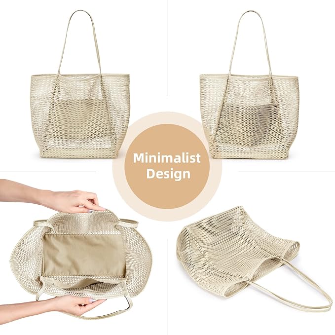 KALIDI Beach Mesh Tote Bag, Casual MAX 23L Summer Foldable Hobo Bag Women | Sandproof Widen Strap Large Shoulder Bag For Lake Pool Vacation Travel Picnic Grocery Market Shopping Carrier - Image 6