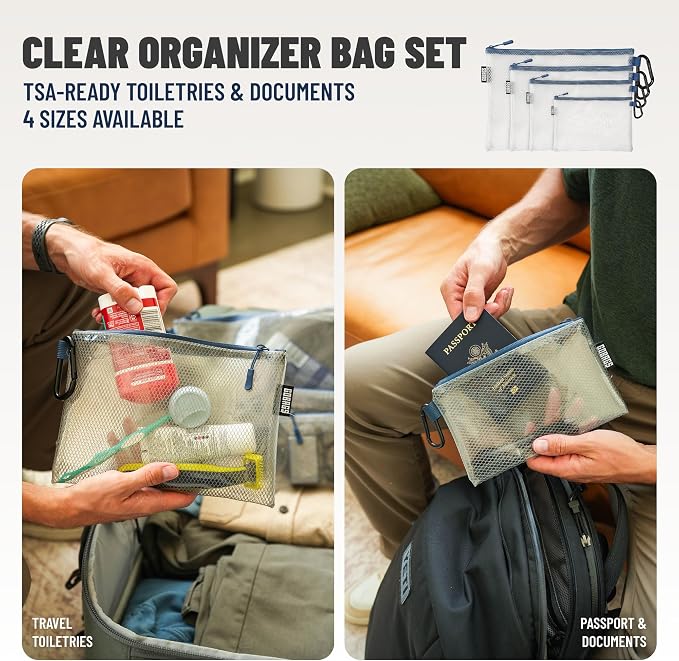Air Production Multi-Size Clear Zipper Pouch (4-Pack) – Cable Organizer & Travel Gear Bag for Electronics, Camera Accessories, Tool Pouch & Small Tech Storage (Navy) - Image 3