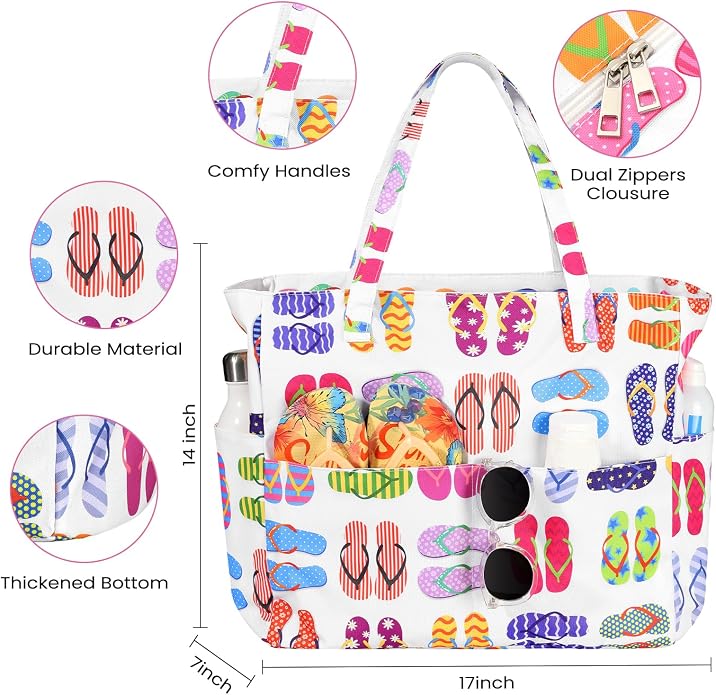 Trifabricy Beach Bags for Women, Waterproof Large Tote Bag With Zipper | Waterproof Sandproof, Zipper Closure, Wet Pocket, For Beach Gym Travel Shopping Vacation, Durable Lightweight, Easy Clean - Image 3