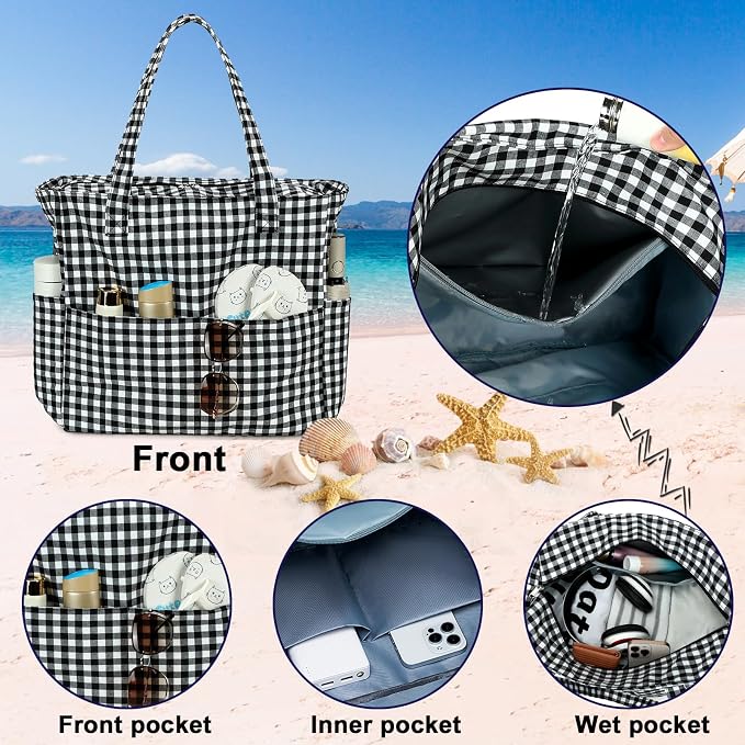Bluboon Beach Bags for Women, Large Waterproof Tote Bag With Wet Compartment for Pool Weekender Travel Gym - Image 7