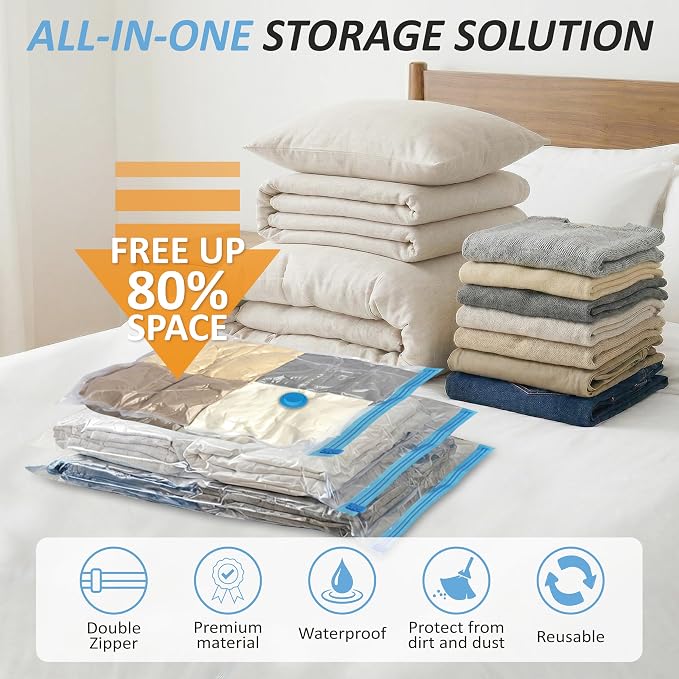 Cozy Essential Vacuum Storage Bags, 80% Compression Vacuum Seal Space Saver Plastic Packaging Bags for Clothes, Blankets, Pillow, Bedding, Comforters, Sealer Clothing Storage,12 Large - Image 2