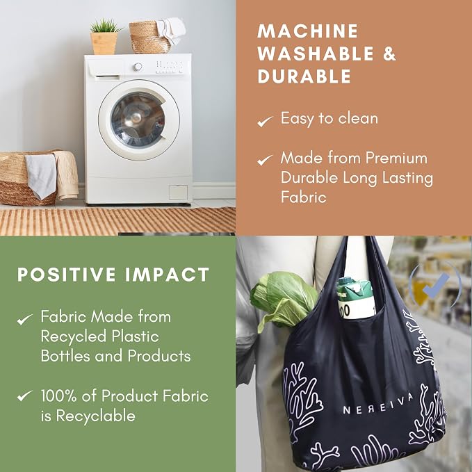 55 Pound Reusable Shopping Bag - Folds into a Small Pouch - Washable Reusable Grocery Bag, Durable & Stylish with handles for Easy Shoulder or Hand Carry - Image 5