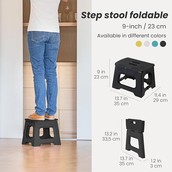 Vigar Compact Folding Step Stool, 9 in, Black, Up to 330 lb | Foldable for Adults, Lightweight Portable Stool, With Handle, Non-Slip Surface, Space-Saving Design for Household Use - Image 2
