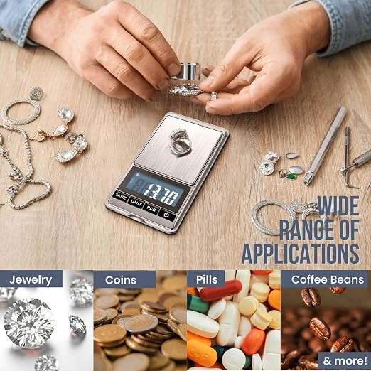 Flexzion Digital Gram Scale, 300g x 0.01g Pocket Scale for Coins, Jewelry | Compact Food Scale with 6 Weighing Units, Stainless Steel Platform, Tare, Counting Mode, Tweezers and 50G Calibration Weight - Image 6