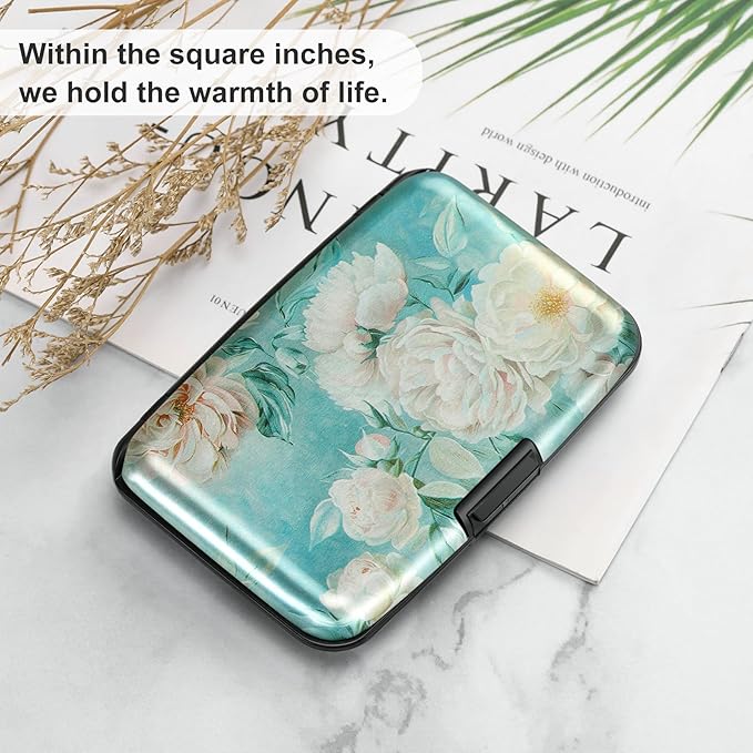Mini RFID Aluminum Wallet Credit Cards Holder Business Card Case Metal ID Case for Men Women(White peony) - Image 6