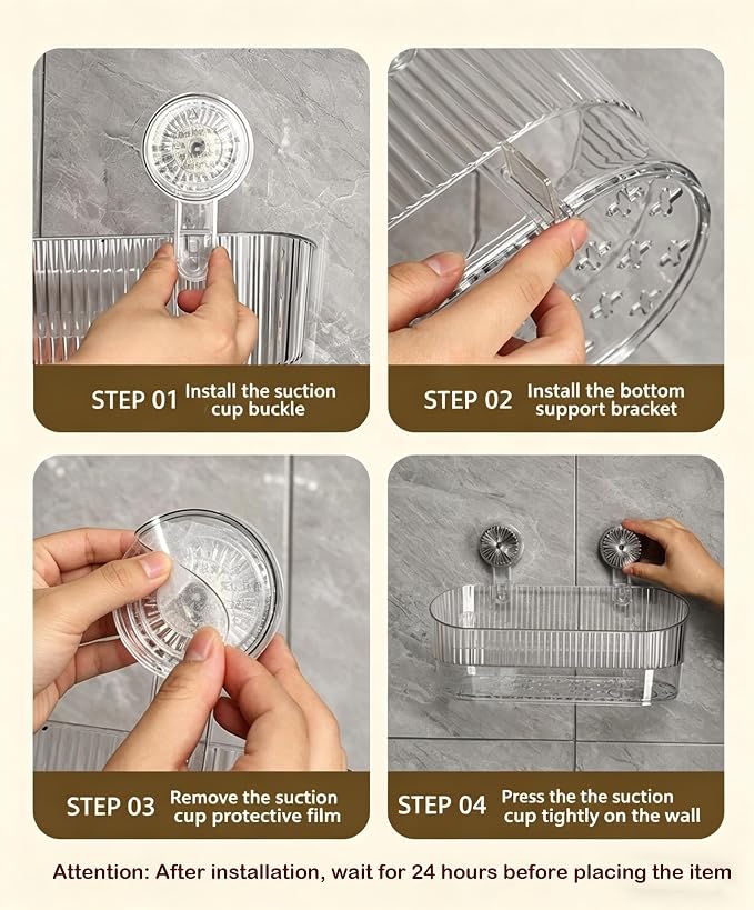 No-Drill Bathroom Suction Storage Box,Large Capacity & Strong Load-Bearing,Removable Shower Basket,Glacier Pattern Suction Cup Shower Caddy Hanging Shower Shelf Organizer (Clear 1pcs) - Image 3