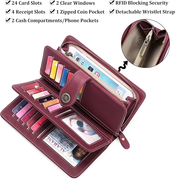 Wallets for Women Trifold Wristlet Wallets Large Capacity RFID Blocking Ladies Purse Credit Card Holder - Image 3