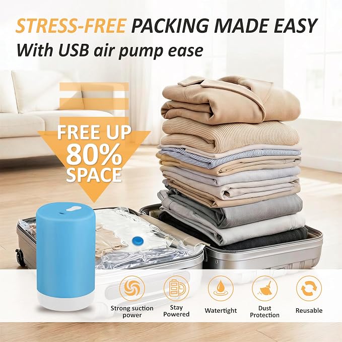 Cozy Essential Travel Vacuum Storage Bags with Rechargeable Cordless USB Pump, Space Saver Bags for Luggage, Suitcase, Carry-On, for Clothes, Blankets, Bedding & Seasonal Storage,22 Combo - Image 2