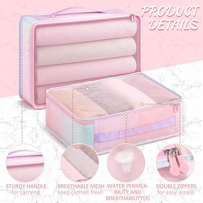 Silkfly 8 Pcs XL Packing Cube for Travel Luggage,Simple,Pastel | 17.7 x 13 x 4.7, Same Size, Pastel Suitcase Storage Organizer Set, Reusable Mesh Clothes Cube for Hike Camp Family Accessory - Image 3
