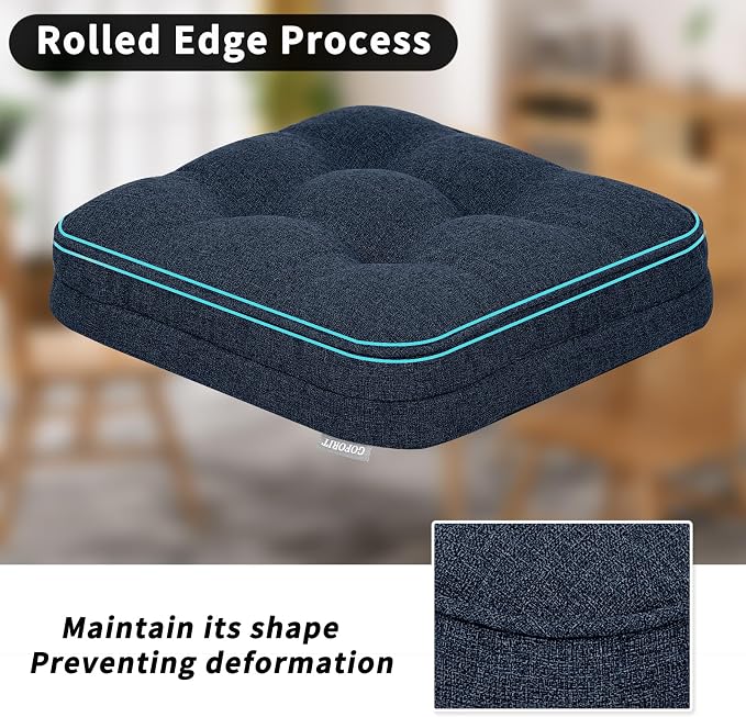 GOFORIT Memory Foam Cushion，Square Seat Cushions for Dining Chairs,Non-Slip Chair Pads with Removable Cover, 16'' x 16'', Dark Blue - Image 5